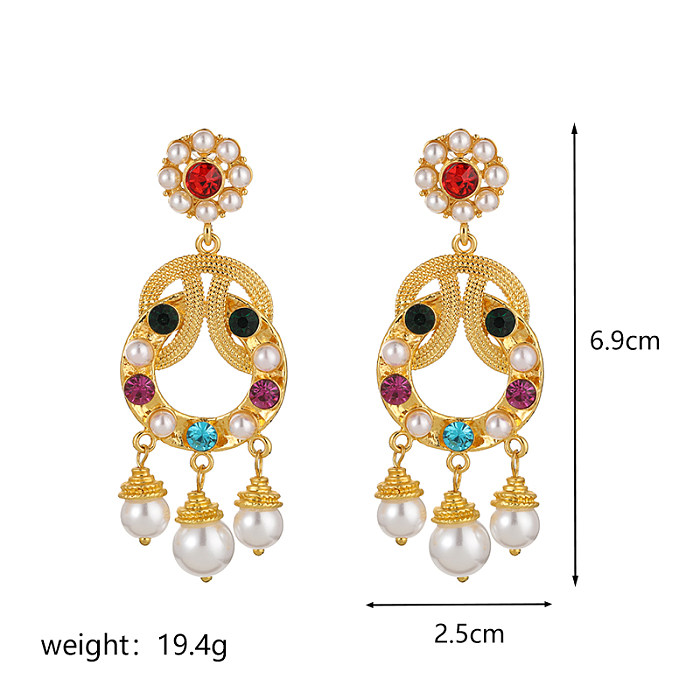 1 Pair Retro Commute Geometric Plating Inlay Copper Artificial Pearls Zircon 14K Gold Plated Drop Earrings