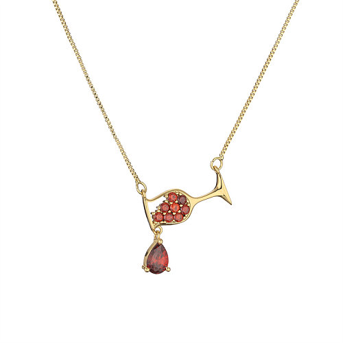 Fashion Heart Shape Wine Glass Copper Enamel Plating Inlay Zircon Pendant Necklace 1 Piece