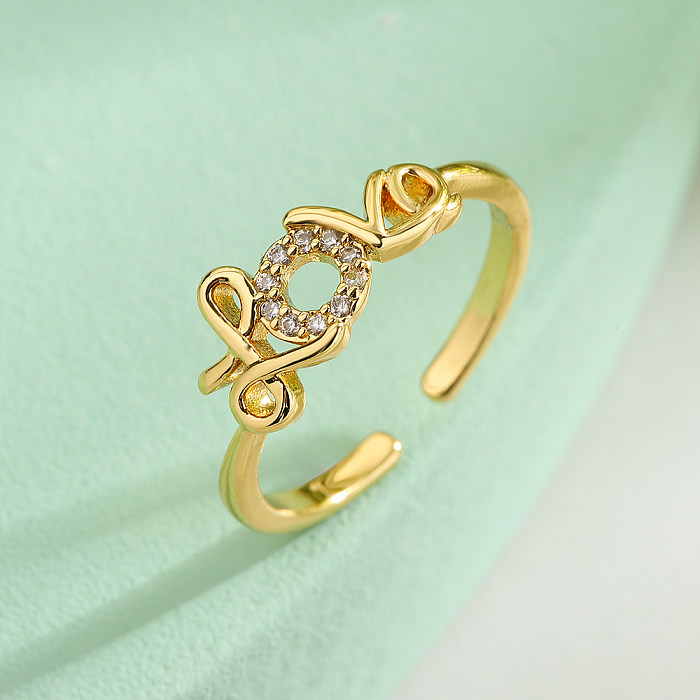 Simple Style Commute Love Solid Color Copper 18K Gold Plated Zircon Open Ring In Bulk