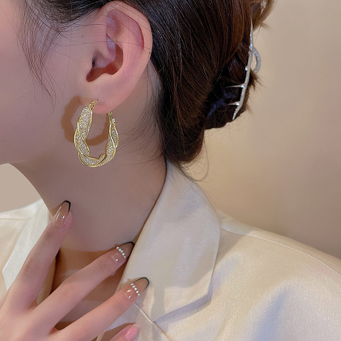 Simple Style Geometric Copper Plating Zircon Earrings 1 Pair