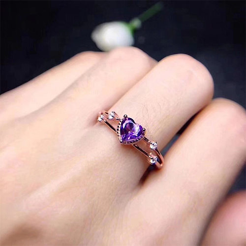 Fashion Heart Shape Copper Inlay Artificial Gemstones Rings 1 Piece