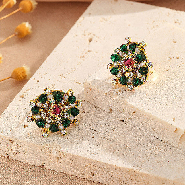 1 Pair Commute Shiny Snowflake Inlay Copper Freshwater Pearl Zircon Ear Studs