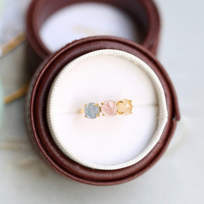 Offene Ringe mit geometrischem Kupfer-Inlay und künstlichen Edelsteinen für Damen