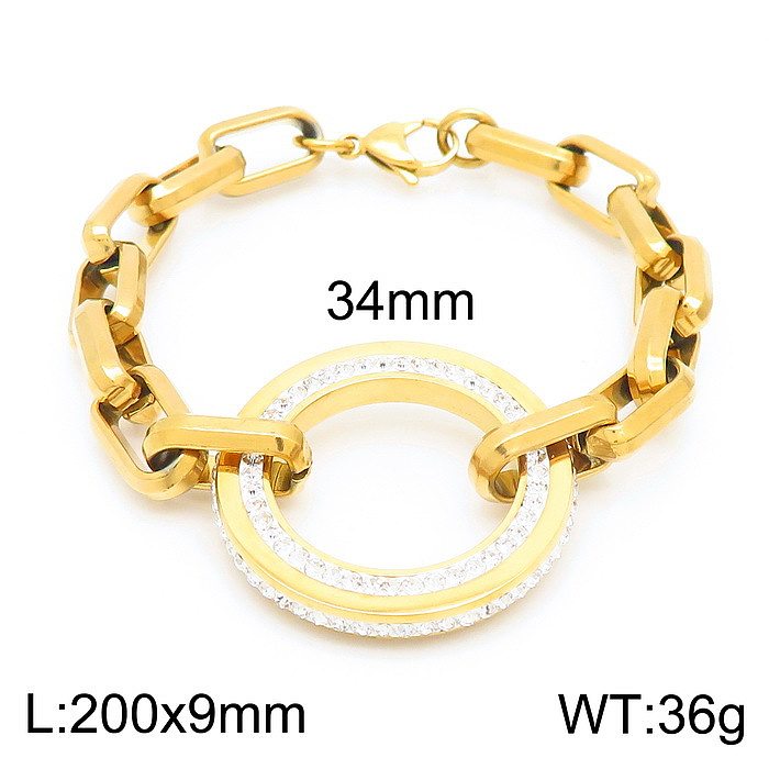 Round Inlaid Diamond Bracelet Necklaces Stainless Steel Set