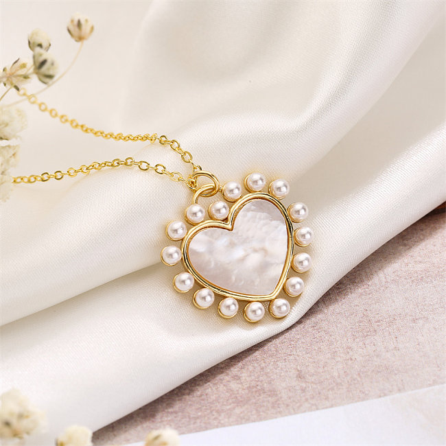 Streetwear Heart Shape Copper Plating Inlay Zircon Gold Plated Pendant Necklace