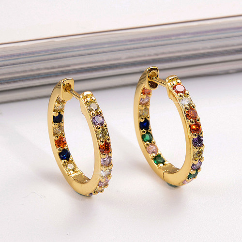 1 Pair Streetwear Colorful Plating Inlay Copper Zircon 18K Gold Plated Hoop Earrings