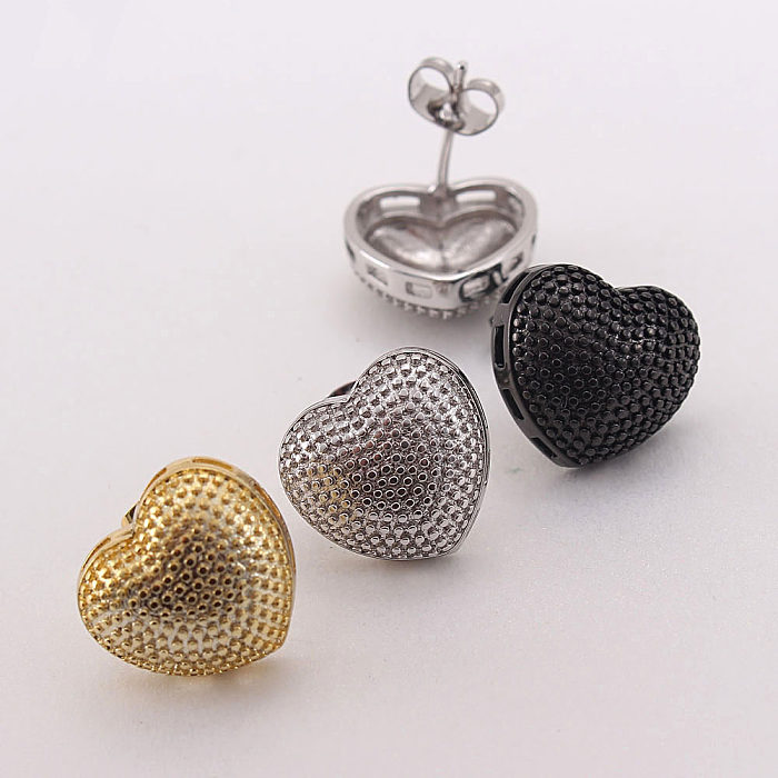 1 par de brincos de orelha banhados a ouro branco, estilo básico simples, formato de coração, cobre, banhado a ouro