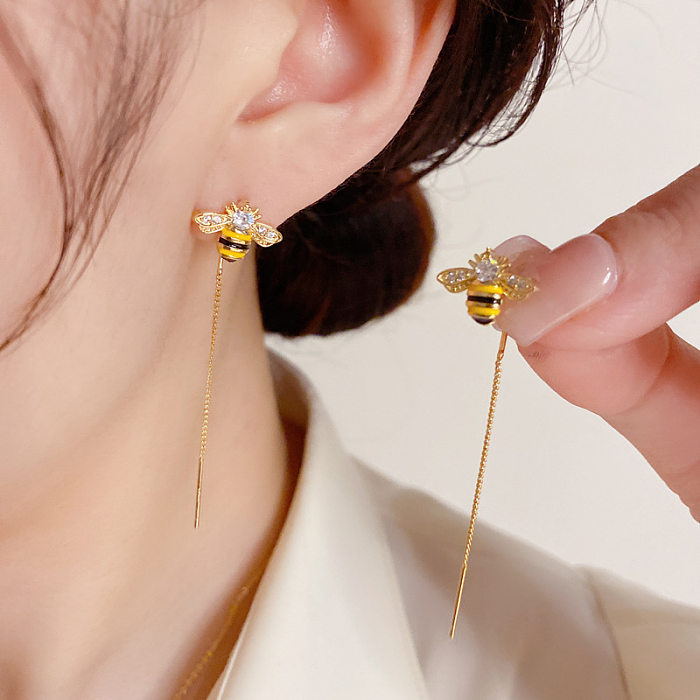 1 Pair Cute Bee Plating Inlay Copper Zircon Gold Plated Earrings
