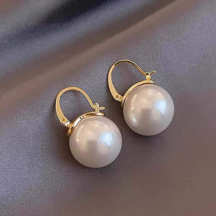 Modische geometrische Kupfer-Inlay-Ohrringe mit künstlichen Perlen, 1 Paar