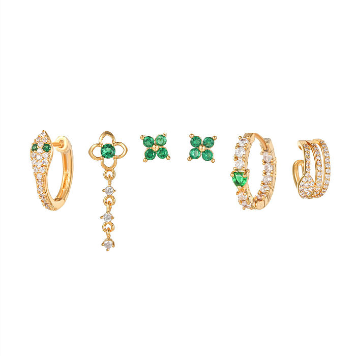 Fashion Flower Brass Ear Studs Gem Copper Earrings