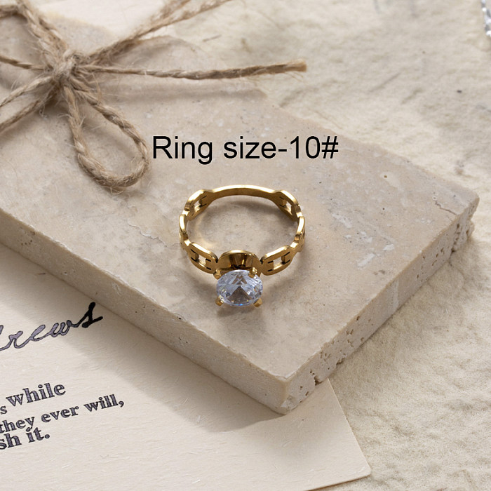 Basic Korean Style Pentagram Geometric Stainless Steel 18K Gold Plated Zircon Rings In Bulk