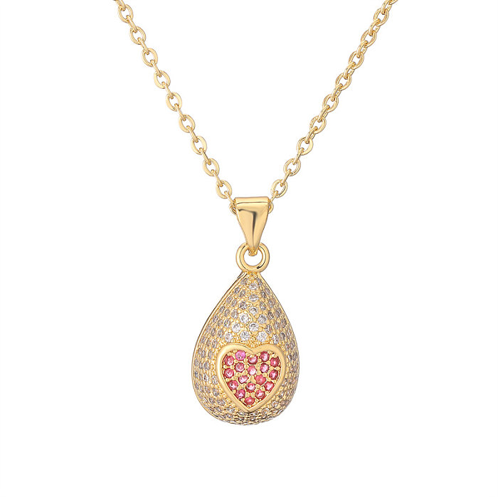 IG Style Simple Style Water Droplets Copper Plating Inlay Zircon Gold Plated Pendant Necklace