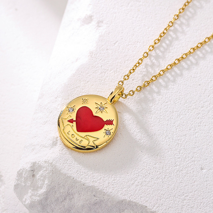Collar con colgante de circonio chapado en oro, esmalte de cobre, serpiente, araña, forma de corazón, 1 pieza
