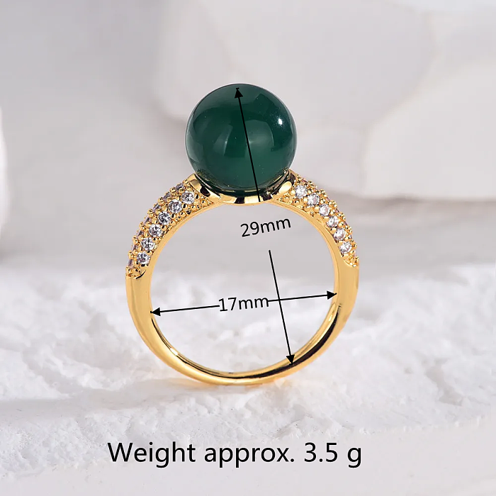 1 Piece Fashion Round Copper Plating Agate Zircon Rings