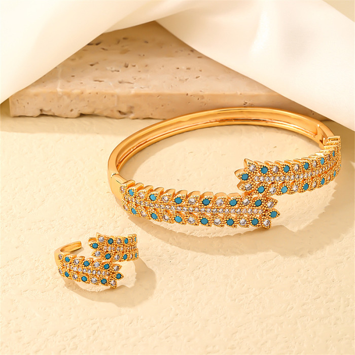 Pulseiras de anéis banhados a ouro de zircônia com chapeamento de cobre redondo elegante casual