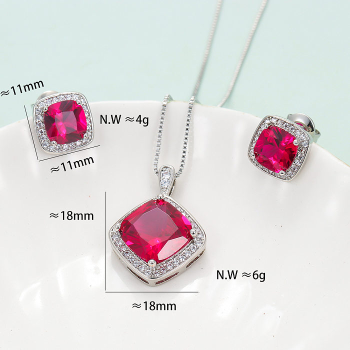 IG Style Square Copper Plating Inlay Zircon Rings Earrings Necklace
