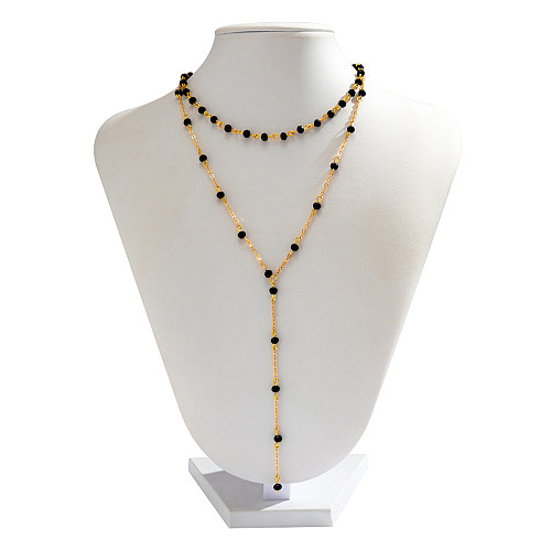 Simple Style Round Copper Tassel Plating Chain Artificial Crystal Necklace 1 Piece