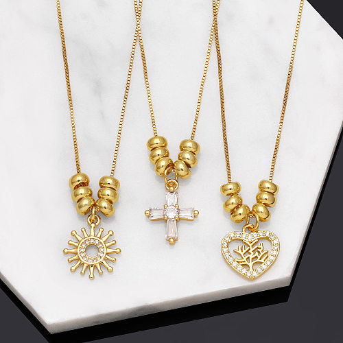 Fashion Zircon Inlaid Cross Heart Sun Clavicle Chain Necklace Wholesale