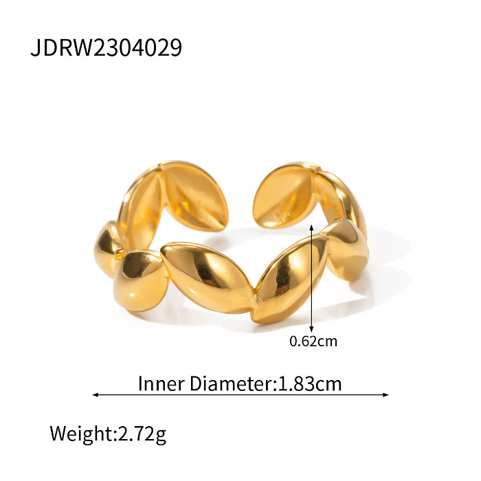 Anillo abierto chapado en oro de 18 quilates con revestimiento de acero inoxidable ovalado estilo IG