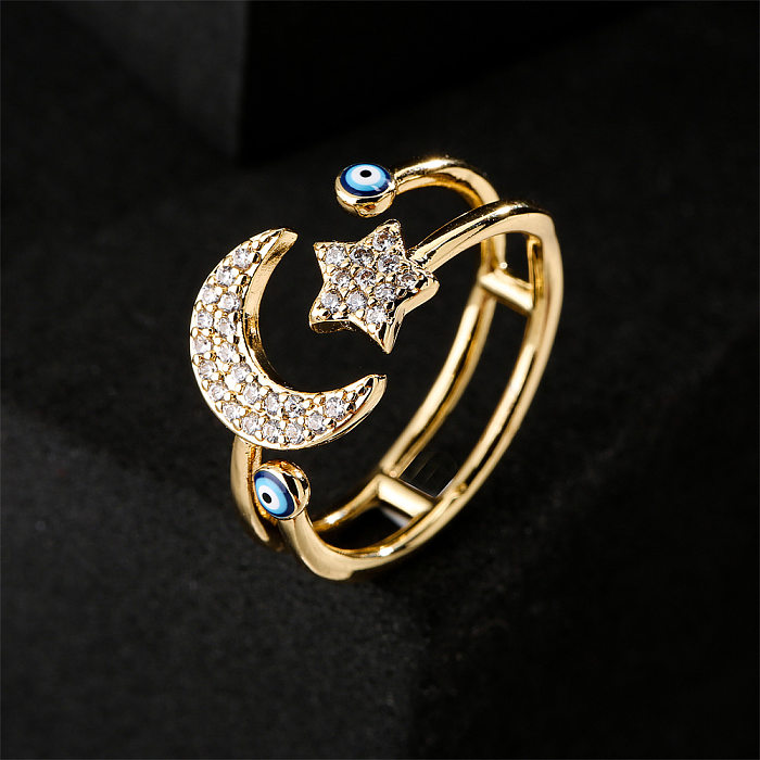Moda estrela e lua design anel de abertura geométrica pingando óleo anel de olho do diabo joias