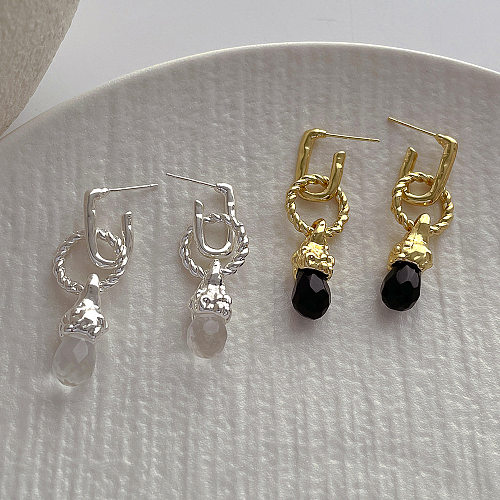 Boucles d'oreilles en forme de gouttelettes d'eau, 1 paire, Style Simple et élégant, incrustation de placage en cuivre, cristal artificiel