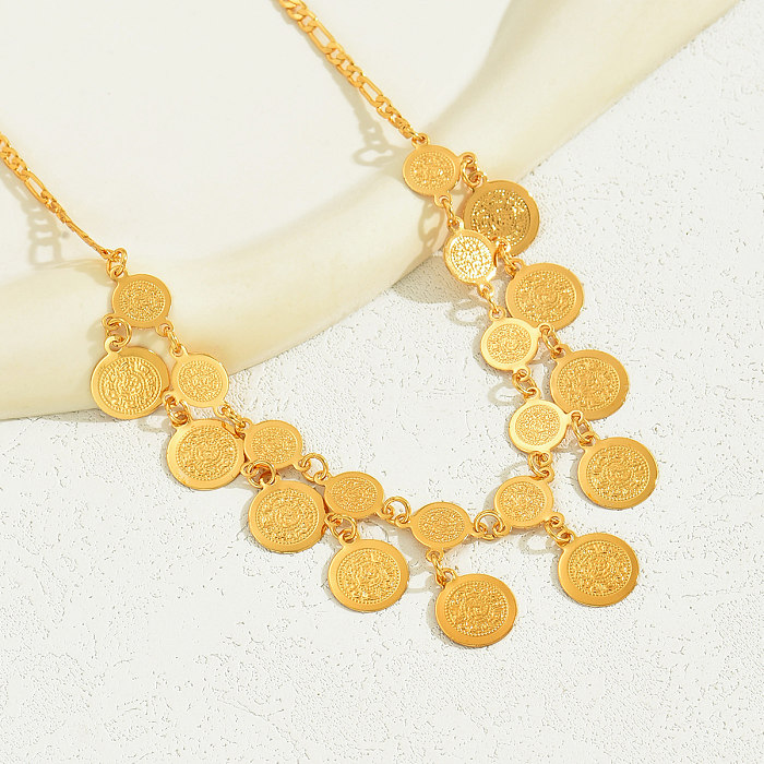 Estilo vintage estilo simples moeda cobre banhado a ouro 18K pingente colar
