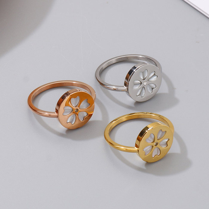 Wholesale Sweet Flower Stainless Steel 18K Gold Plated Opal Rings