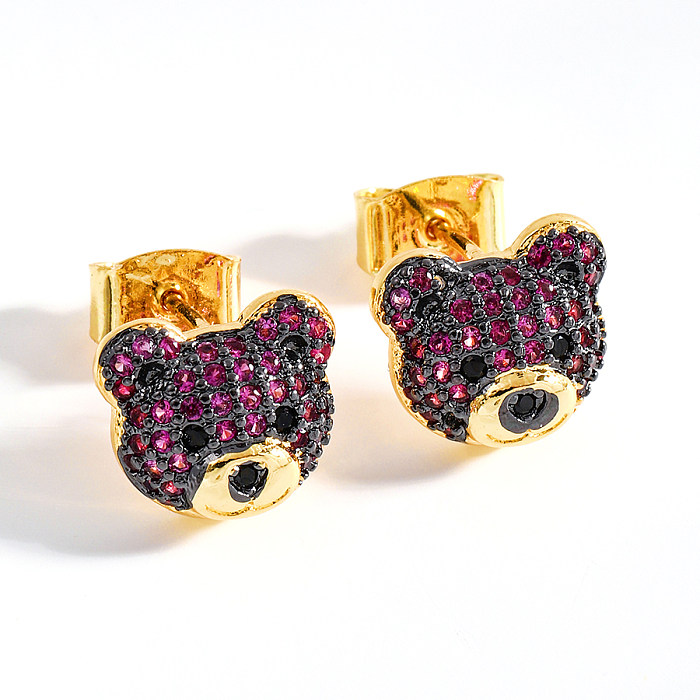 1 Pair Cute Sweet Simple Style Bear Plating Inlay Copper Zircon 18K Gold Plated Ear Studs