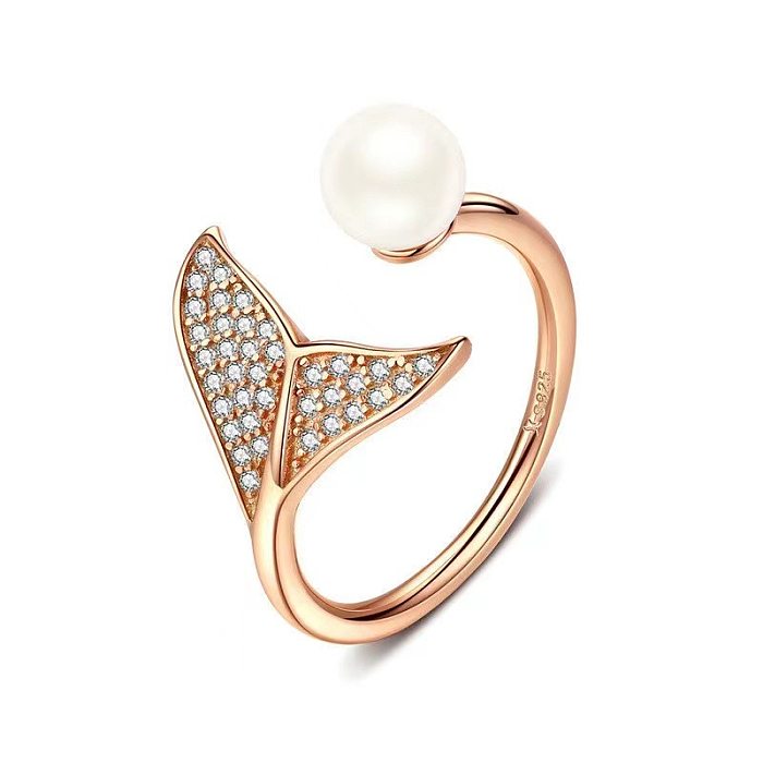 Fashion Fish Tail Copper Inlay Artificial Pearls Zircon Rings