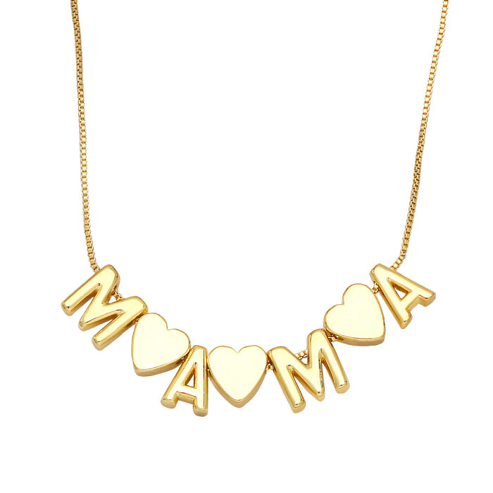 Mode Brief Mama Mama Anhänger Herz Kupfer 18K vergoldet eingelegte Farbe Zirkon Halskette
