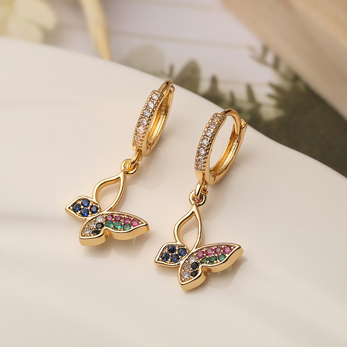 1 Pair Simple Style Commute Butterfly Plating Inlay Copper Zircon 18K Gold Plated Drop Earrings