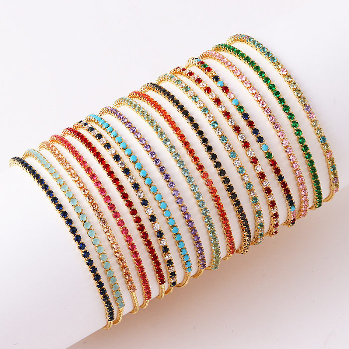 Bracelets en Zircon incrustés de cuivre de couleur unie de Style Vintage
