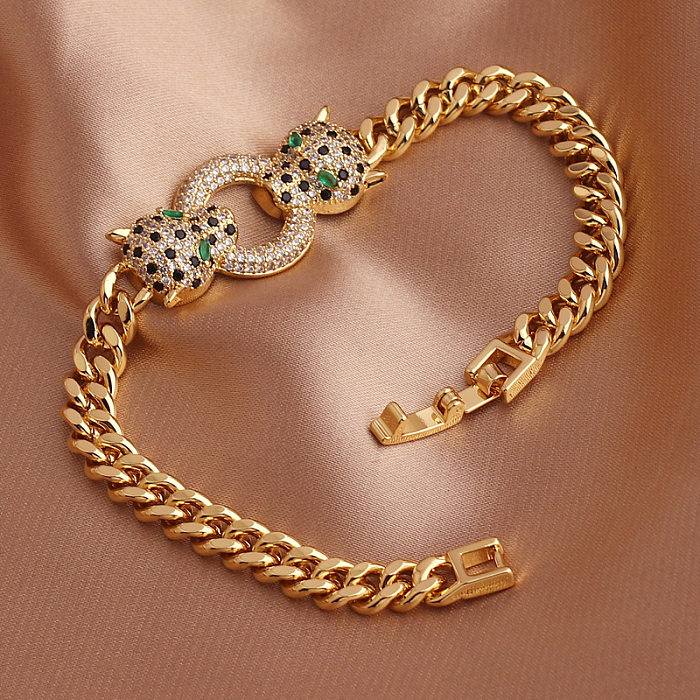 Hip-Hop Leopard Copper Inlaid Zircon Bracelets 1 Piece