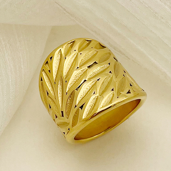 IG Style Simple Style Leaves Stainless Steel Gold Plated Wide Band Ring In Bulk