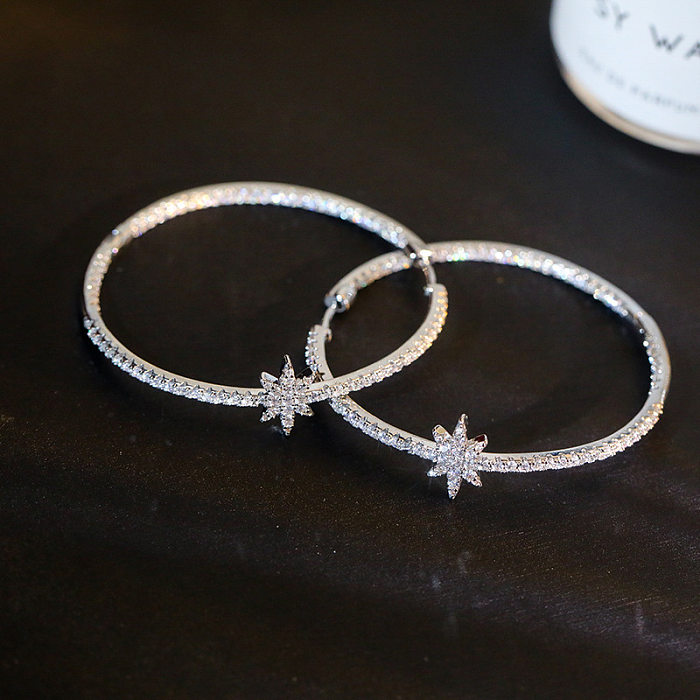 1 Paar elegante Damen-Ohrringe im einfachen Stil mit Stern-Inlay aus Kupfer und Zirkon