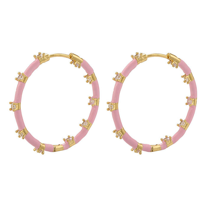 1 Pair Cute Colorful Copper Enamel Plating Inlay Zircon Hoop Earrings