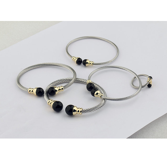 Bracelets de bagues pour femmes, boule de Style Simple, incrustation de cuivre en acier inoxydable, perle de verre
