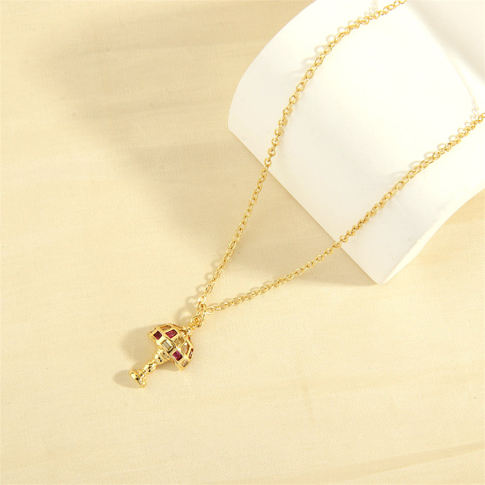 Novelty Simple Style Table Lamp Copper 18K Gold Plated Zircon Pendant Necklace In Bulk