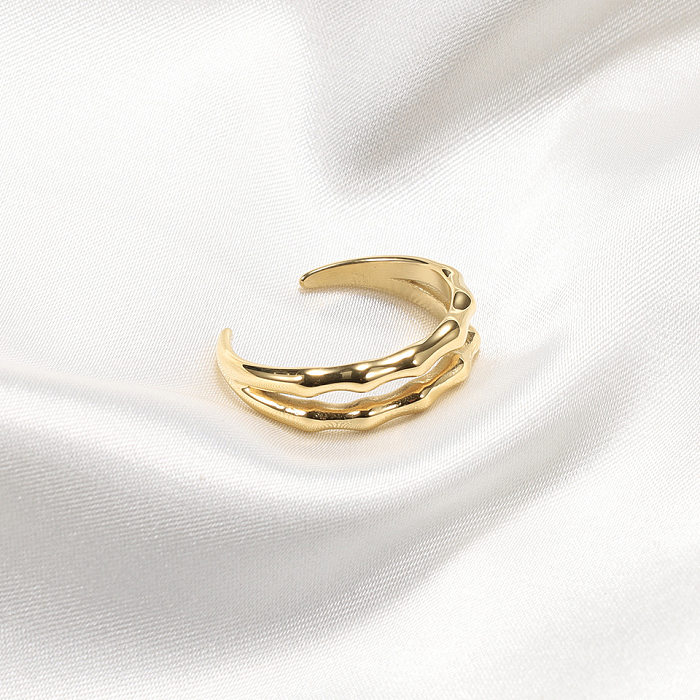 Romantic Simple Style Bamboo Stainless Steel Twist Polishing Plating 14K Gold Plated White Gold Plated Open Rings