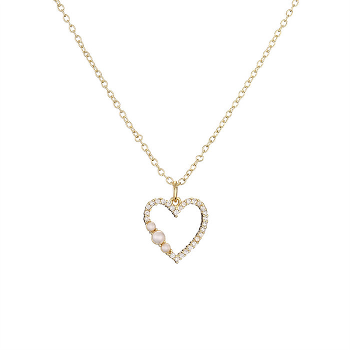 Mode coeur forme cuivre émail incrustation perles artificielles Zircon pendentif collier 1 pièce
