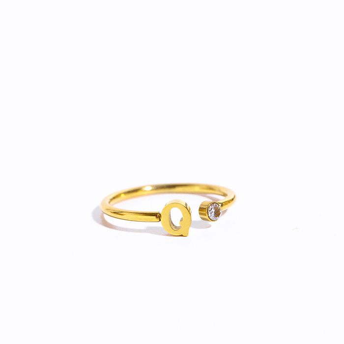 Simple Style Letter Stainless Steel Inlay Zircon Open Ring 1 Piece