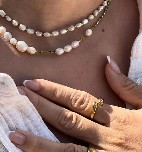 INS Style géométrique en acier inoxydable cristal perle d'eau douce plaqué perles Bracelets collier