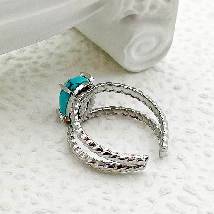 Vintage Style Simple Style Oval Stainless Steel Plating Inlay Turquoise Gold Plated Rings