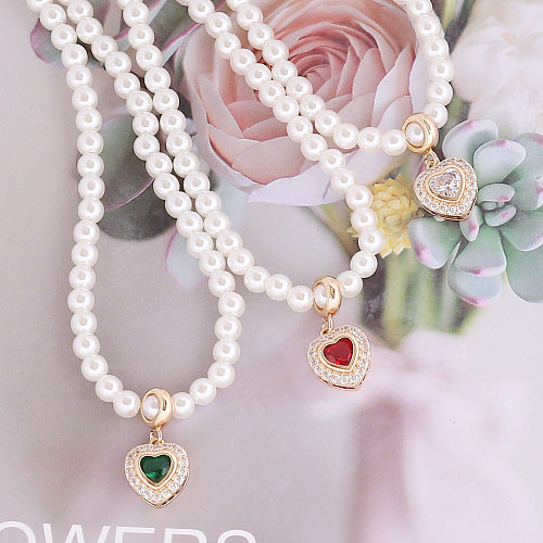 Collier de perles européen et américain, pendentif en forme de cœur en Zircon, chaîne de clavicule de tempérament
