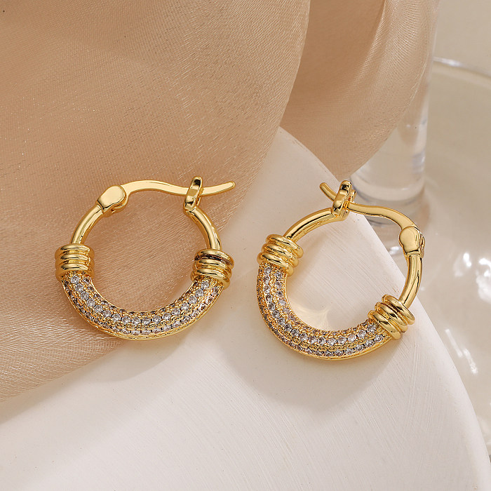 1 Pair Korean Style Geometric Plating Inlay Copper Zircon 18K Gold Plated Hoop Earrings