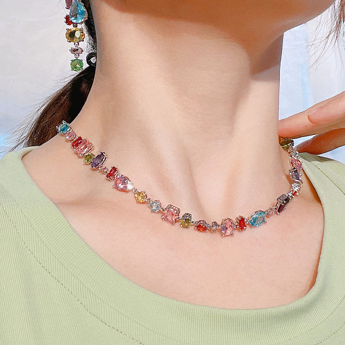 Sweet Water Droplets Copper Inlay Artificial Gemstones Bracelets Earrings Necklace