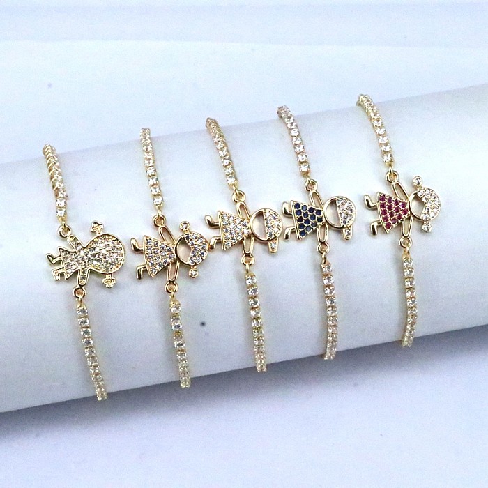 Elegant Lady Cartoon Copper Plating Inlay Zircon 18K Gold Plated Bracelets