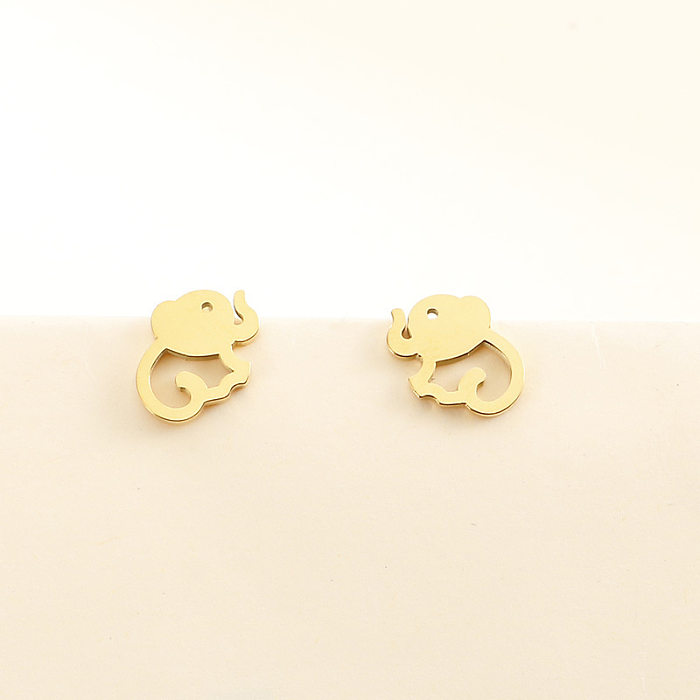 Simple Stainless Steel Hollow Elephant Necklace Earrings Set Wholesale