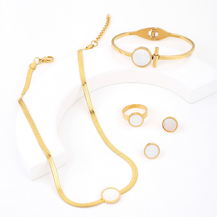 Streetwear Round Titanium Steel Rings Earrings Necklace