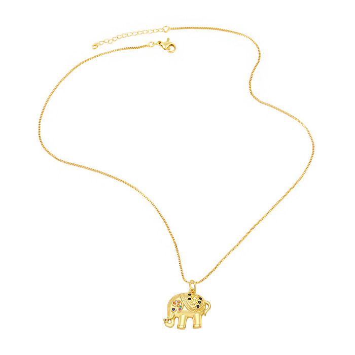 Fashion Elephant Copper Gold Plated Zircon Pendant Necklace 1 Piece
